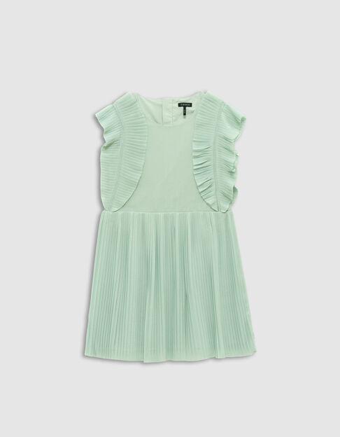 Aqua irisierendes Mädchenplisseekleid, Rüschen an Ärmeln - IKKS