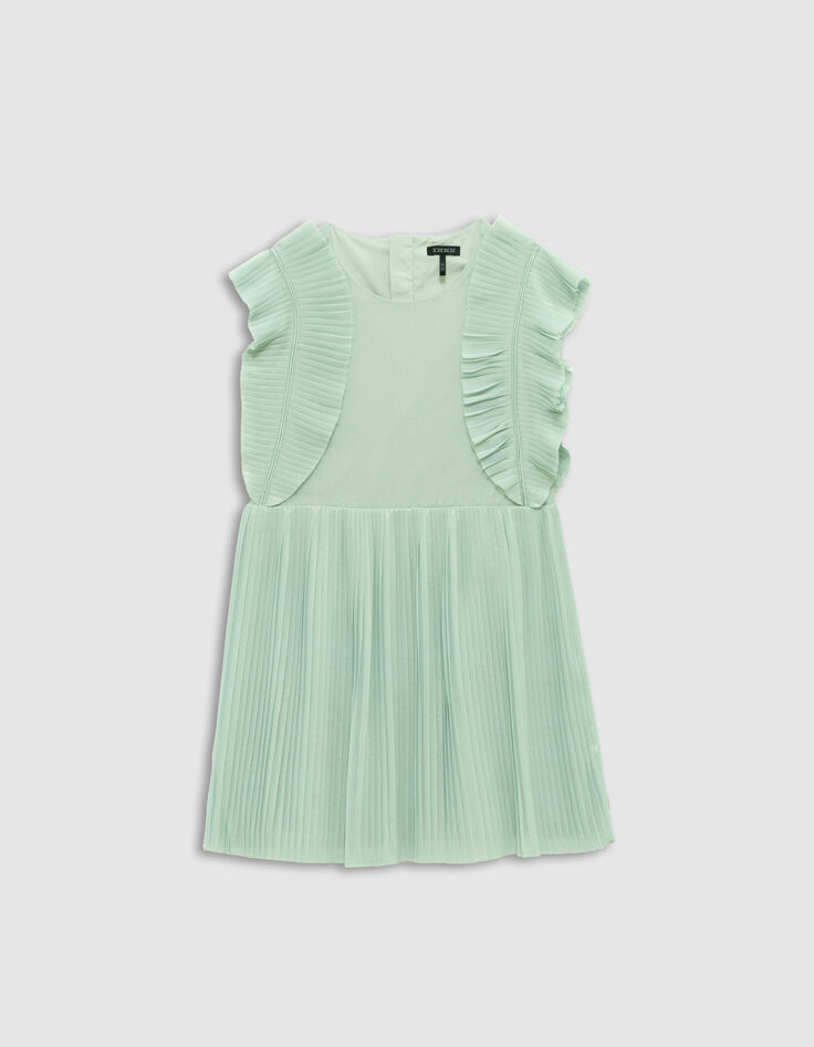 Water green iridescent pleated dress for girl-1