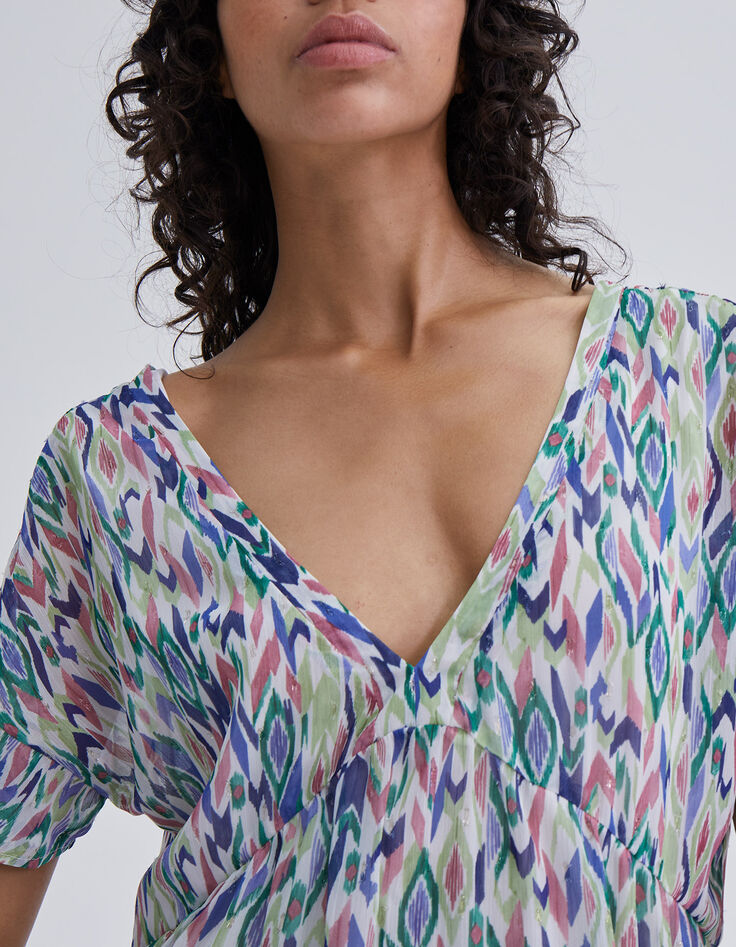 Women’s ecru ikat diamond print dress with laced back-5