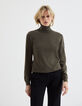 Pull col roulé kaki bijoux esprit militaire femme-7
