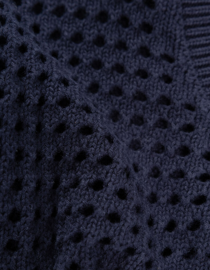 Cardigan marine coton bio tricot ajouré fille-9