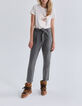 Women’s grey semi-plain 7/8 high-waist slim suit trousers-1