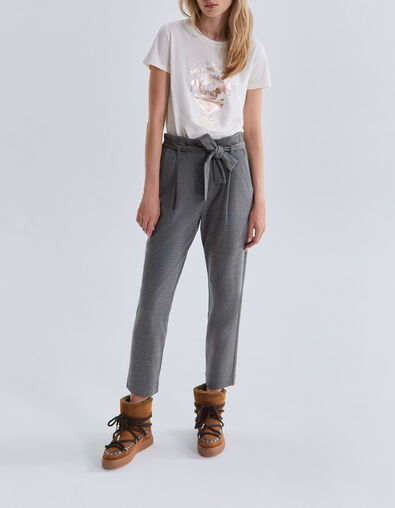 Women’s grey semi-plain 7/8 high-waist slim suit trousers - IKKS