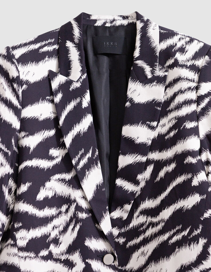 Women's black zebra print suit jacket-4