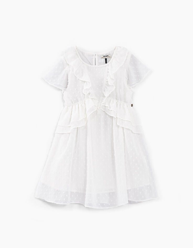 Girls' off-white dotted Swiss-style textured dress-3