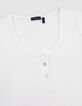 T-shirt blanc maille nid d'abeille fille-5