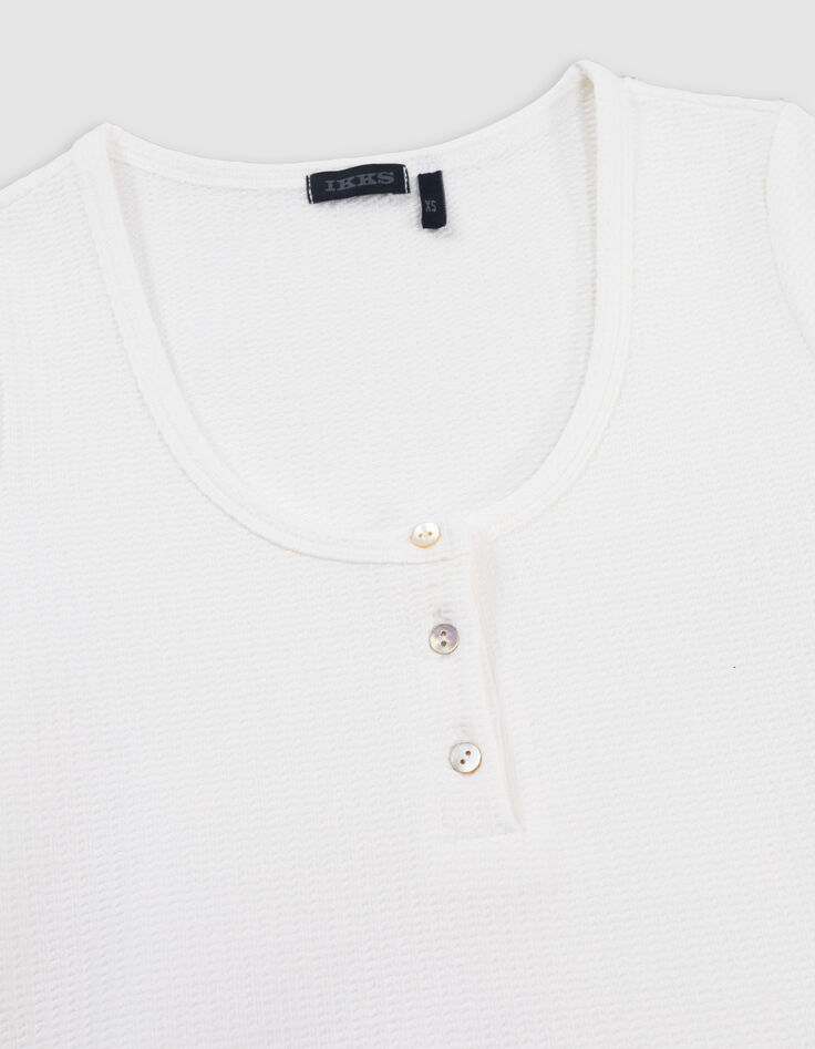 T-shirt blanc maille nid d'abeille fille-5