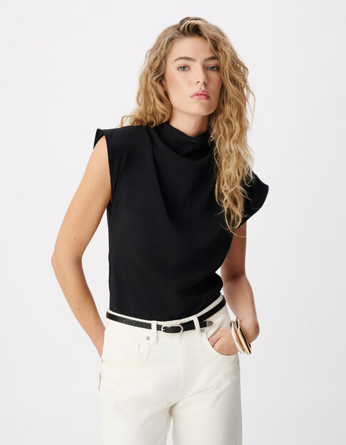 Top noir col montant effet b&eacute;nitier Femme - IKKS