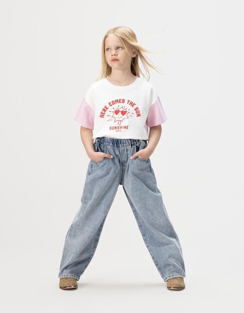 Girls’ blue balloon jeans with elasticated waist - IKKS