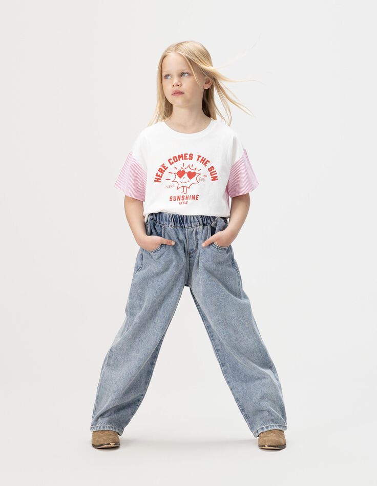 Blauwe ballonjeans elastische taille meisjes-1