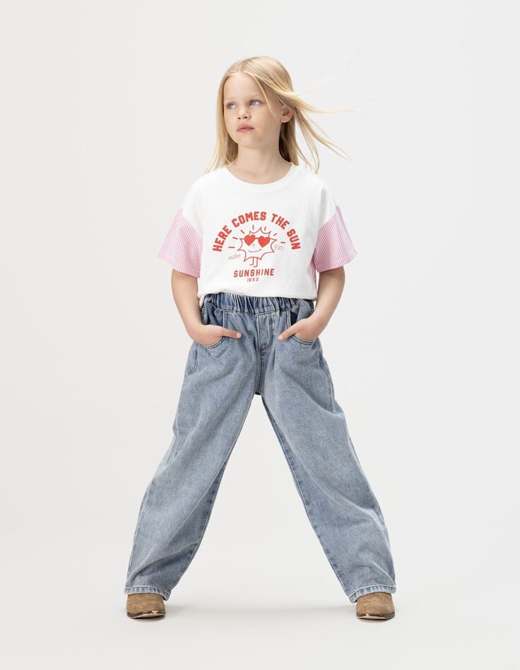 Blauwe ballonjeans elastische taille meisjes-1 Blauwe ballonjeans elastische taille meisjes-1