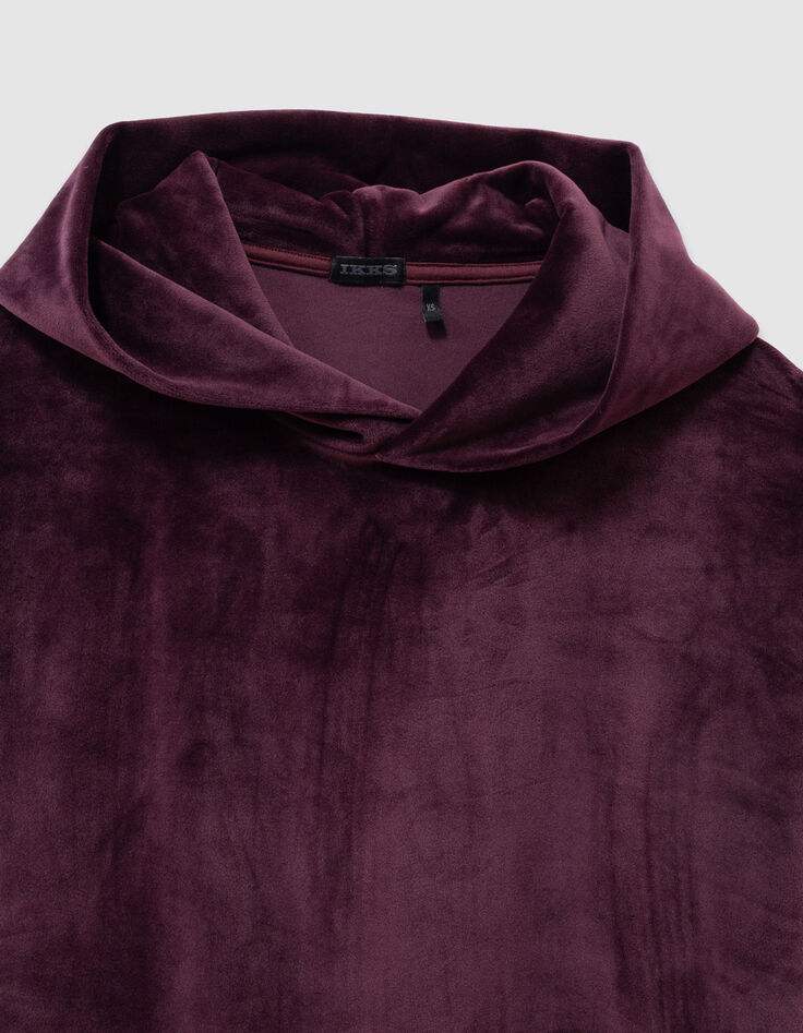 Girls’ burgundy velvet knit hoodie-5