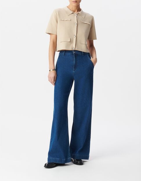 Mujer C&aacute;rdigan corto de punto beige con botones grabados - IKKS