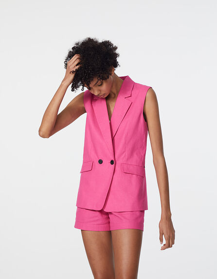 Women’s pink cotton linen sleeveless suit jacket