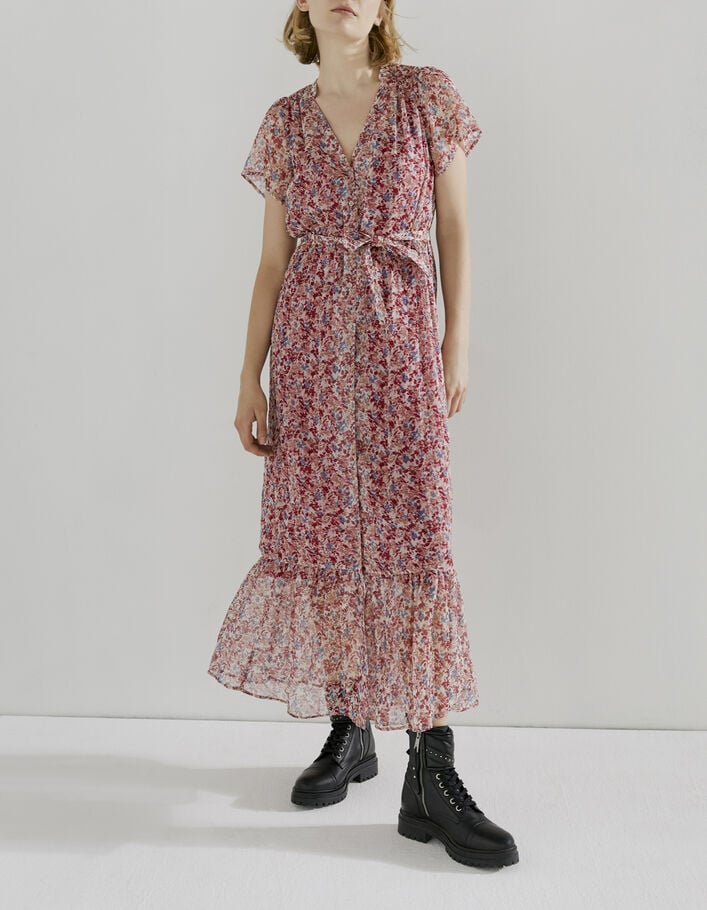 Women’s floral print short sleeve long dress-2