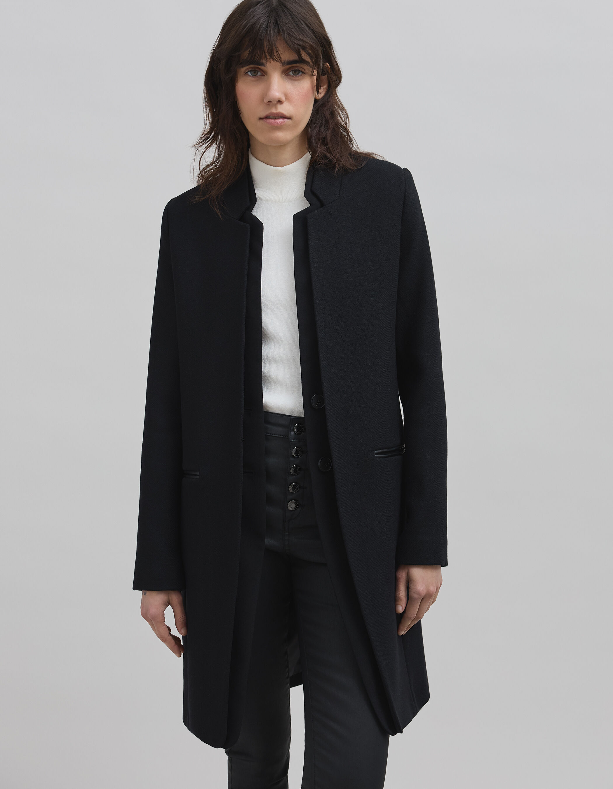 Manteau noir mi long femme discount