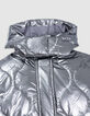 Grey metallic padded jacket with removable hood for girl-5