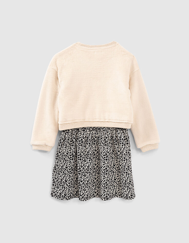 Vestido 2 en 1 arena leopardo-flores con sudadera niña-4