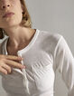 Tee-shirt blanc manches longues tête de mort poitrine femme-3