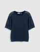 Pull manches courtes marine tricot ajour&eacute; Homme-6