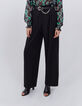 Zwarte wijde broek hoge taille ceintuur Dames-2
