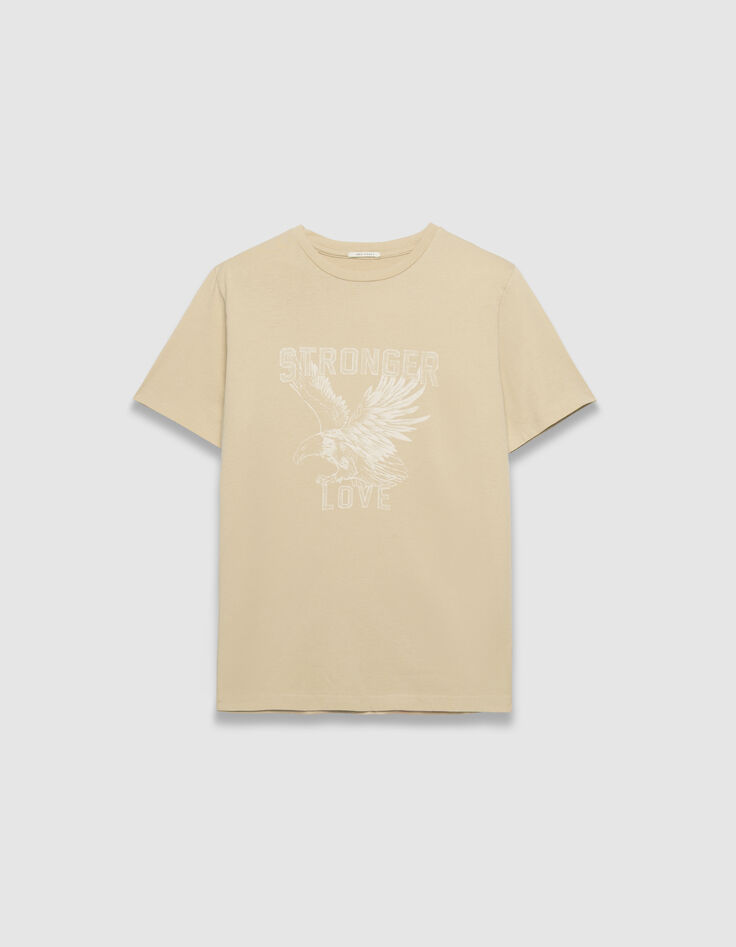 Beiges Damen-T-Shirt Rundhals Biobaumwolle Adlermotiv-5