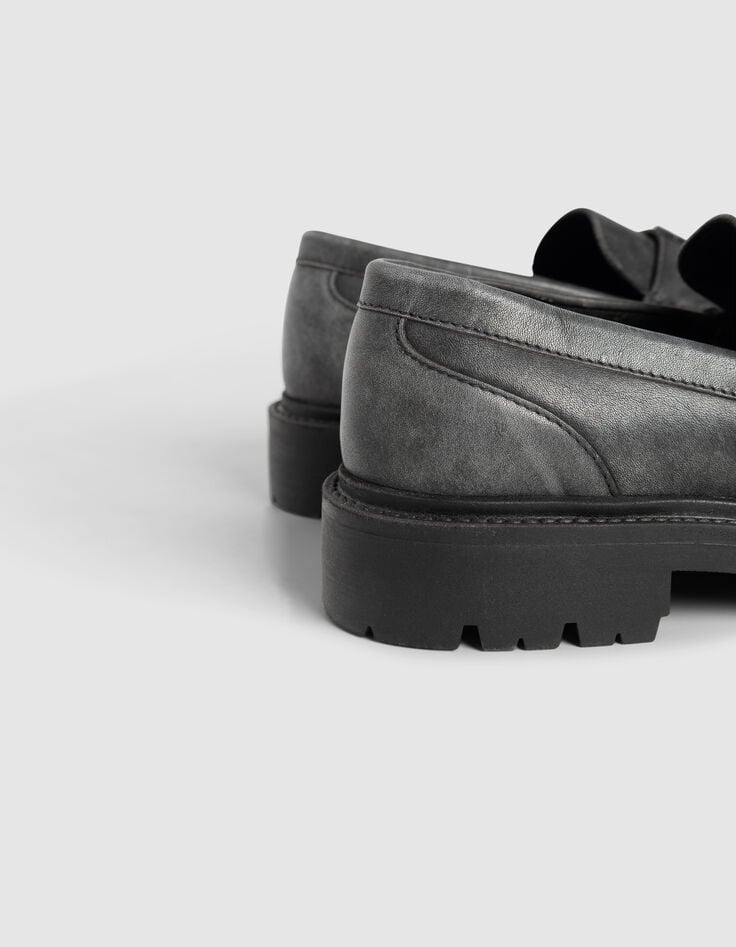 Women’s grey leather moccasins with lugged soles-7 Women’s grey leather moccasins with lugged soles-7