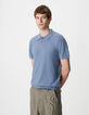 Men's blue cotton flamed short-sleeve polo shirt-5