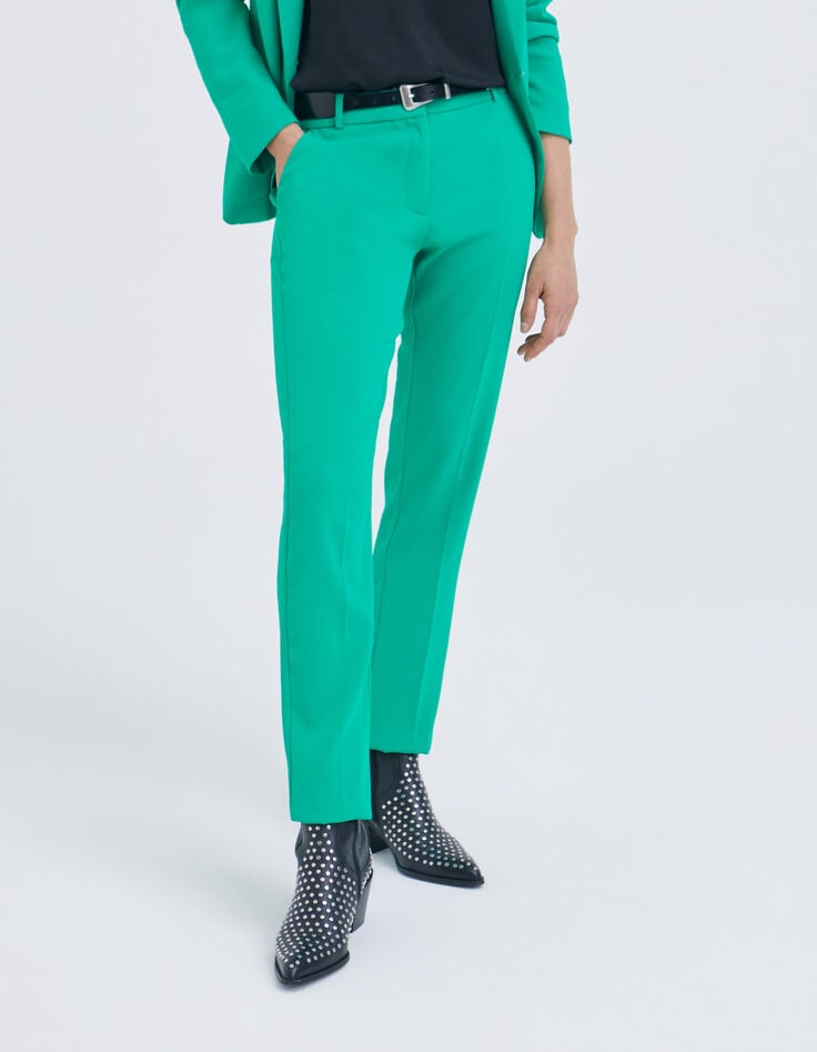 Grüne Damenhose mit hohem Bund-1 Grüne Damenhose mit hohem Bund-1