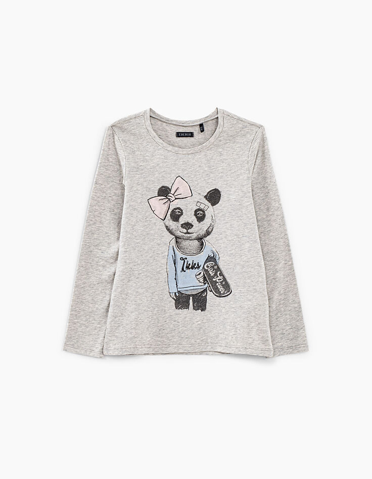 Tee-shirt gris chiné moyen visuel panda fille-2