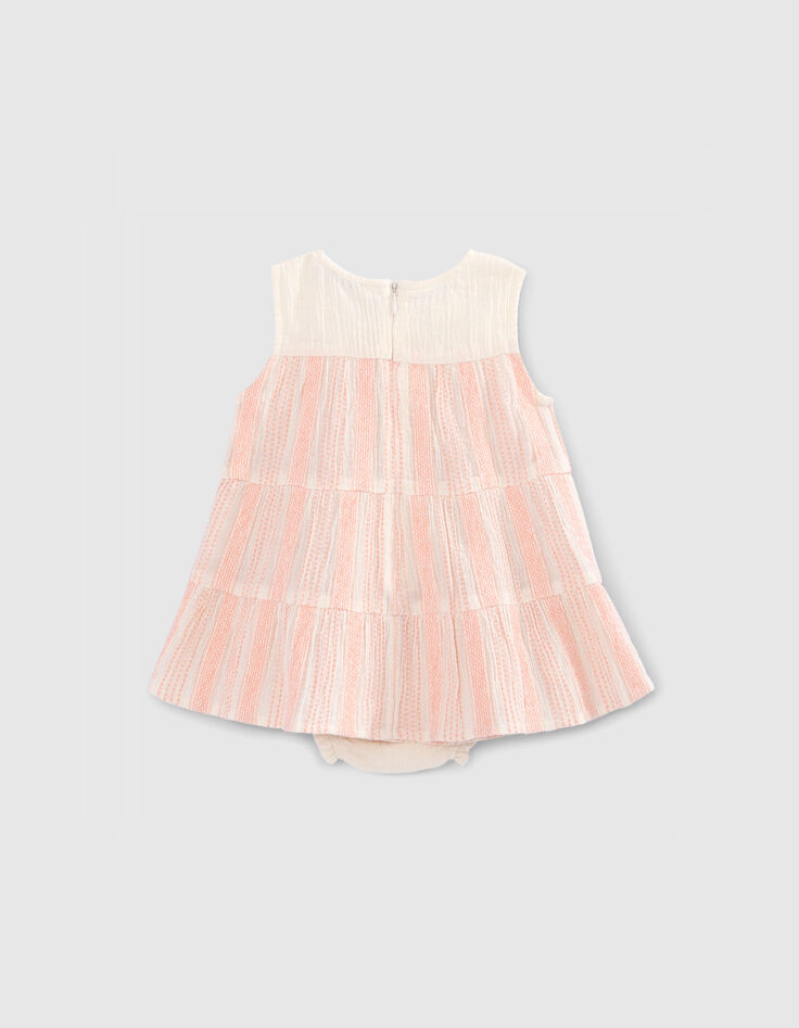 Robe écrue rayures tissées pêche et bloomer bébé fille-3