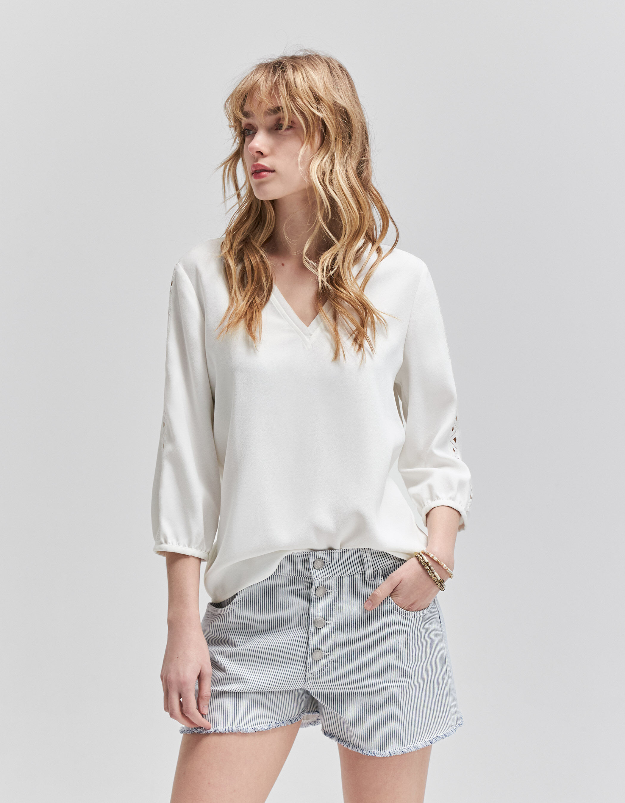 Women s off white blouse with lace braid IKKS