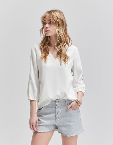 Women's off-white blouse with lace braid - IKKS