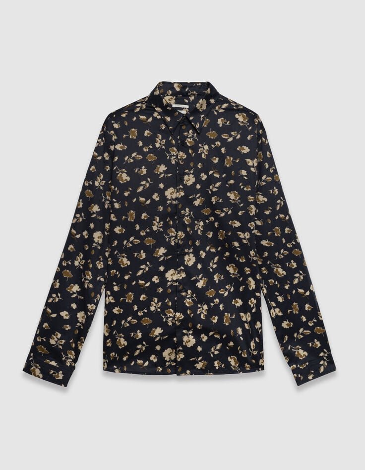 Marineblaues SLIM-Herrenhemd beiger Blumenprint-7 Marineblaues SLIM-Herrenhemd beiger Blumenprint-7