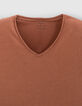 Men’s cognac organic cotton Essential V-neck T-shirt-5 Men’s cognac organic cotton Essential V-neck T-shirt-5