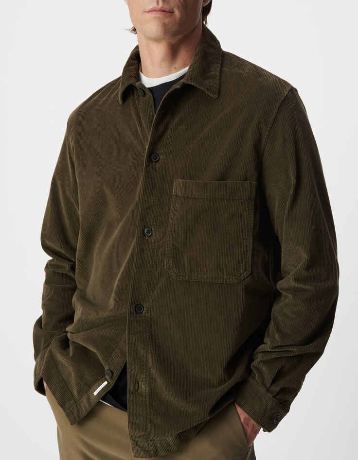 Surchemise kaki velours c&ocirc;tel&eacute; maxi poche Homme-5