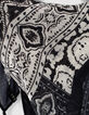 Women’s black & white scarf print fine scarf with tassels-3