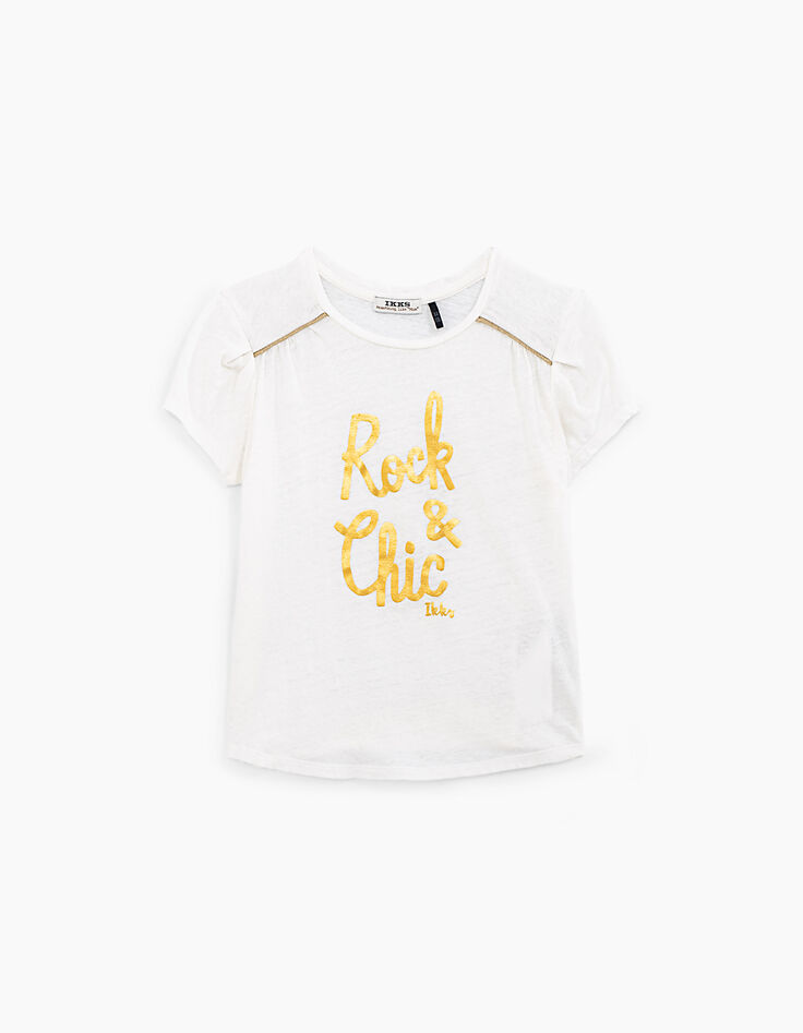 Girls’ off-white T-shirt with gold slogan-2 Girls’ off-white T-shirt with gold slogan-2