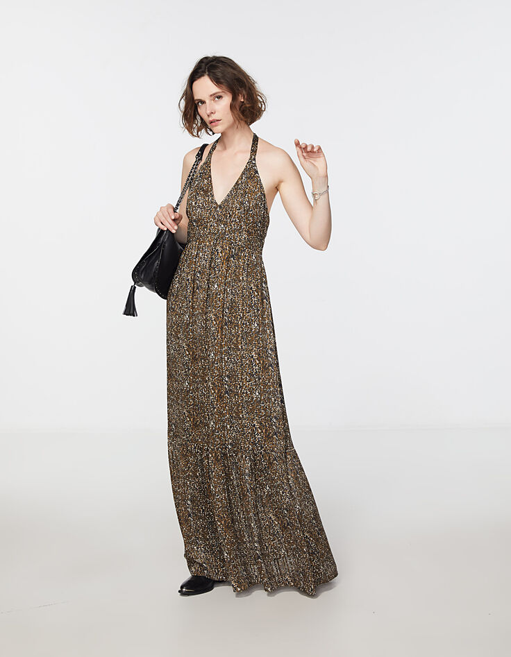 Langes Damenvoilekleid mit Metallic-Camouflagemuster-6