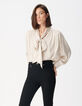 Blouse &eacute;crue satin&eacute;e motif pois col lavalli&egrave;re Femme-5