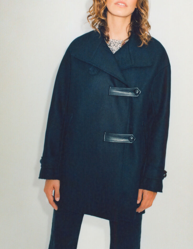 Women’s black pea coat with rock details-1