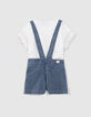 Set korte jeanstuinbroek en wit T-shirt meisjes-4