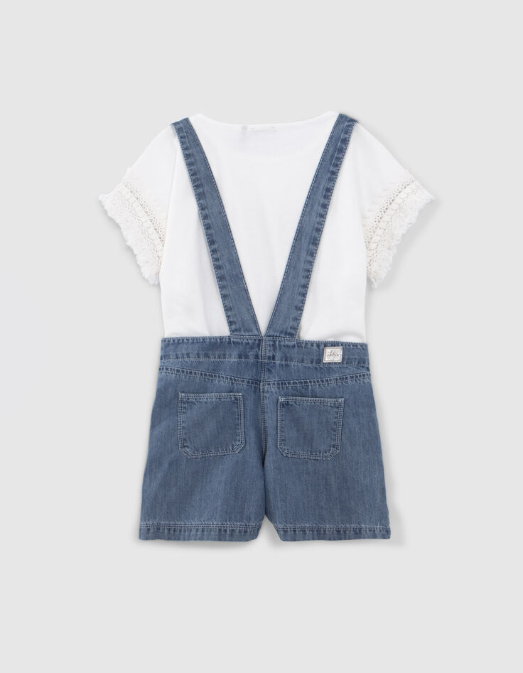 Set korte jeanstuinbroek en wit T-shirt meisjes-4