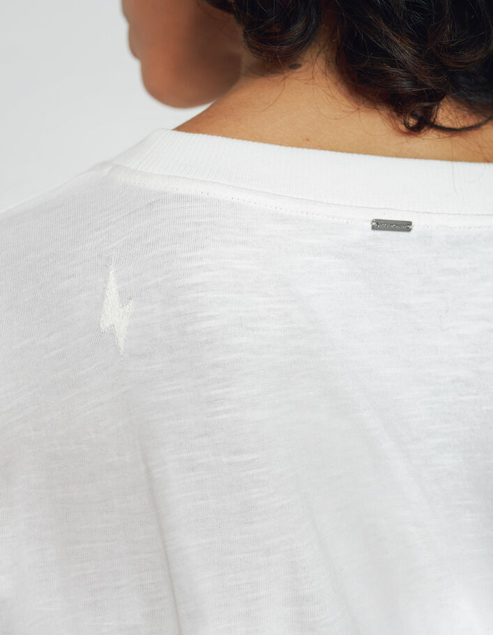 Women’s ecru cotton T-shirt with embroidered lightning - IKKS