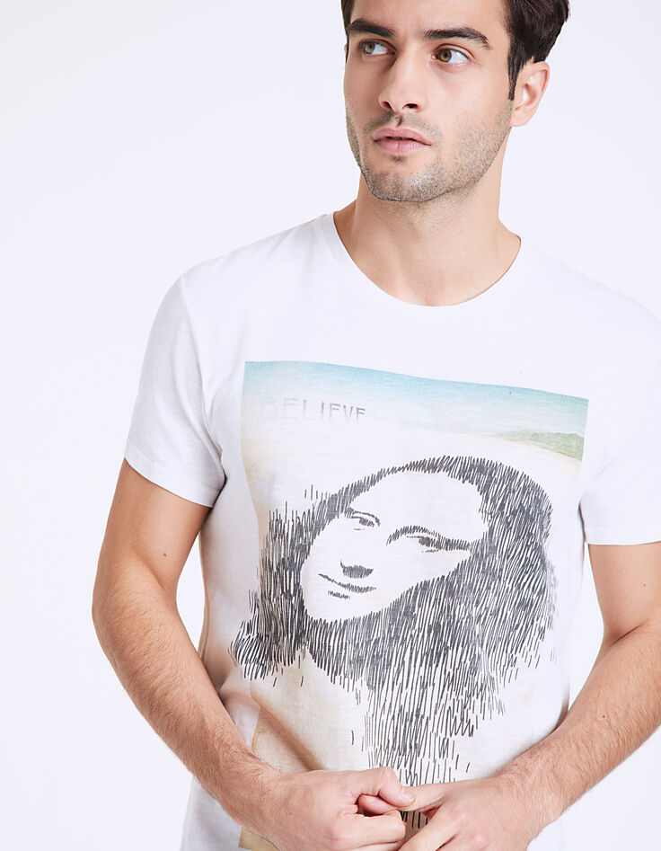 Men's white redesigned Mona Lisa graphic T-shirt-4 Men's white redesigned Mona Lisa graphic T-shirt-4