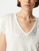 Women's white V-neck tee-shirt with jewel design-5