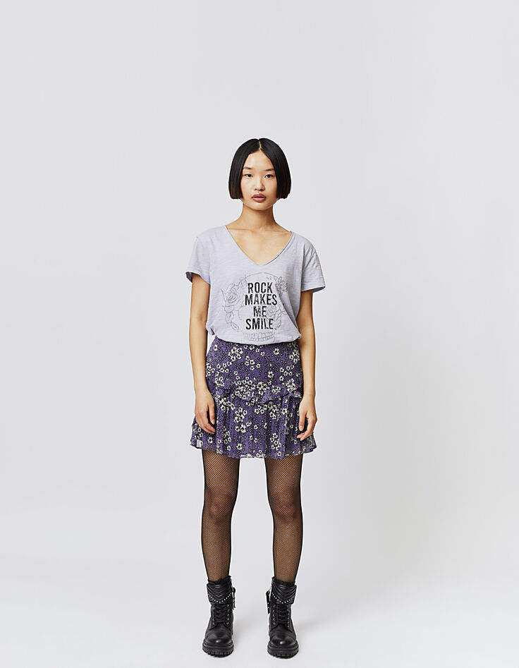Tee-shirt lilas coton flammé message femme-6