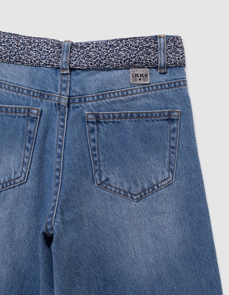 Jean large bleu ceinture-foulard léopard fille-5 Jean large bleu ceinture-foulard léopard fille-5
