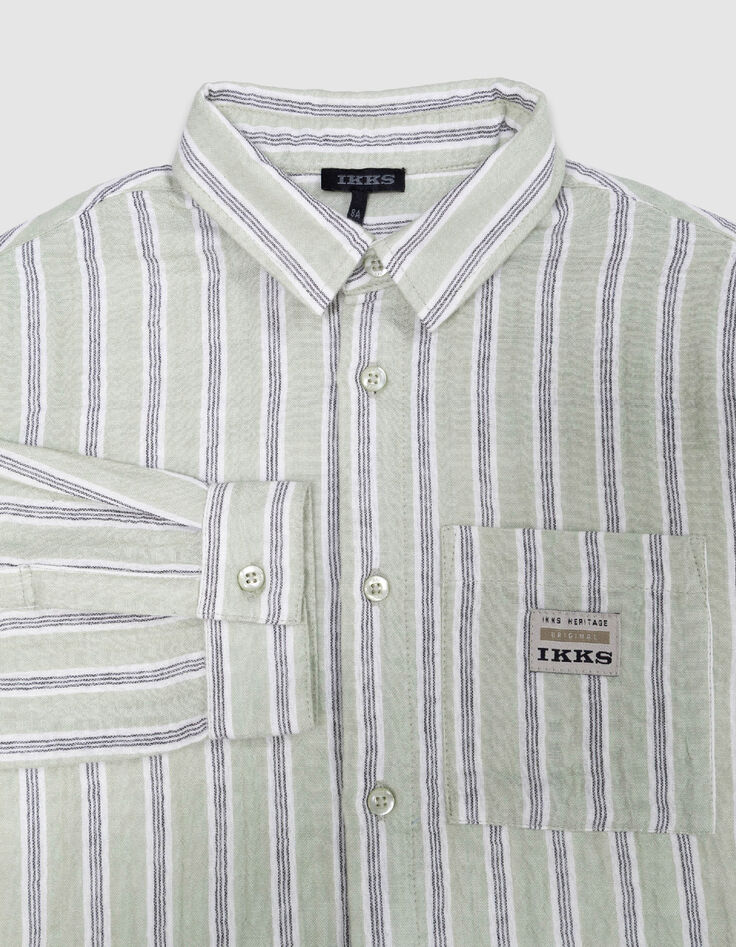 Boy's green striped pattern shirt-6