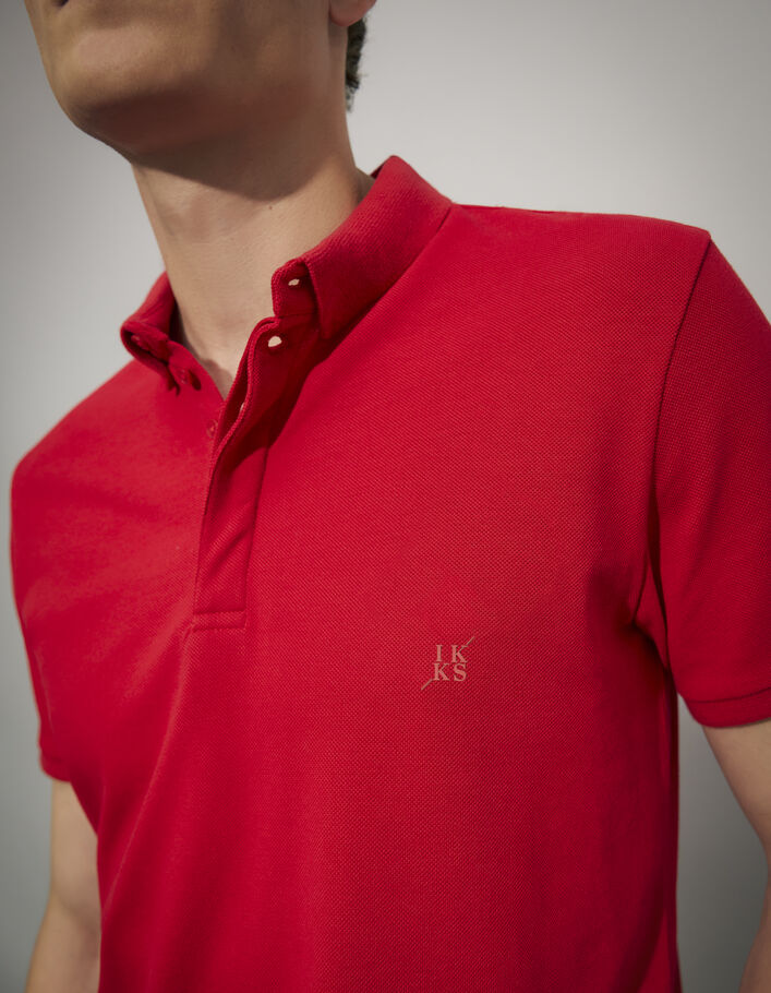 Men’s red mixed fabric SLIM polo shirt - IKKS